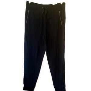 A.n.a Pull on Jogger Pants Women's Sz L Tapered Leg Black Zip Pockets NWT